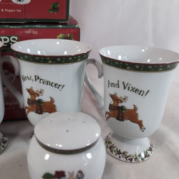 Portmeirion A Christmas Story 4 Pedestal Mugs Salt Pepper Shaker Set Winget - Picture 3 of 16